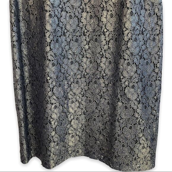 T Tahari Gold Metallic Floral Crochet Overlay Dress - Picture 4 of 7